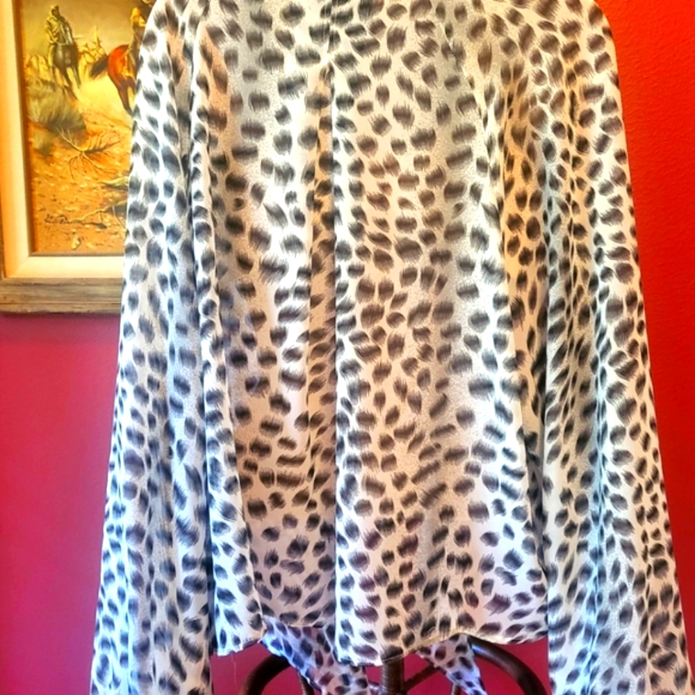 FABULOUS Leopard Semi-Sheer Long. SLEEVE LG Blouse - Picture 5 of 7